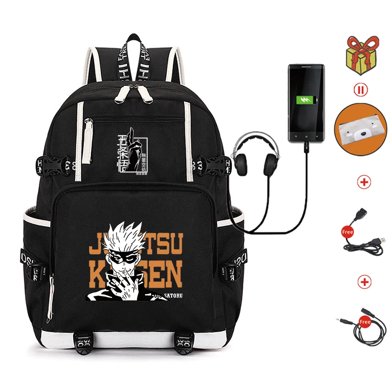 Anime Jujutsu Kaisen Rucksack Teenager Schult asche Multifunktions-USB-Lade tasche Männer Frauen Reisen Laptop-Tasche Rucksack Mochila