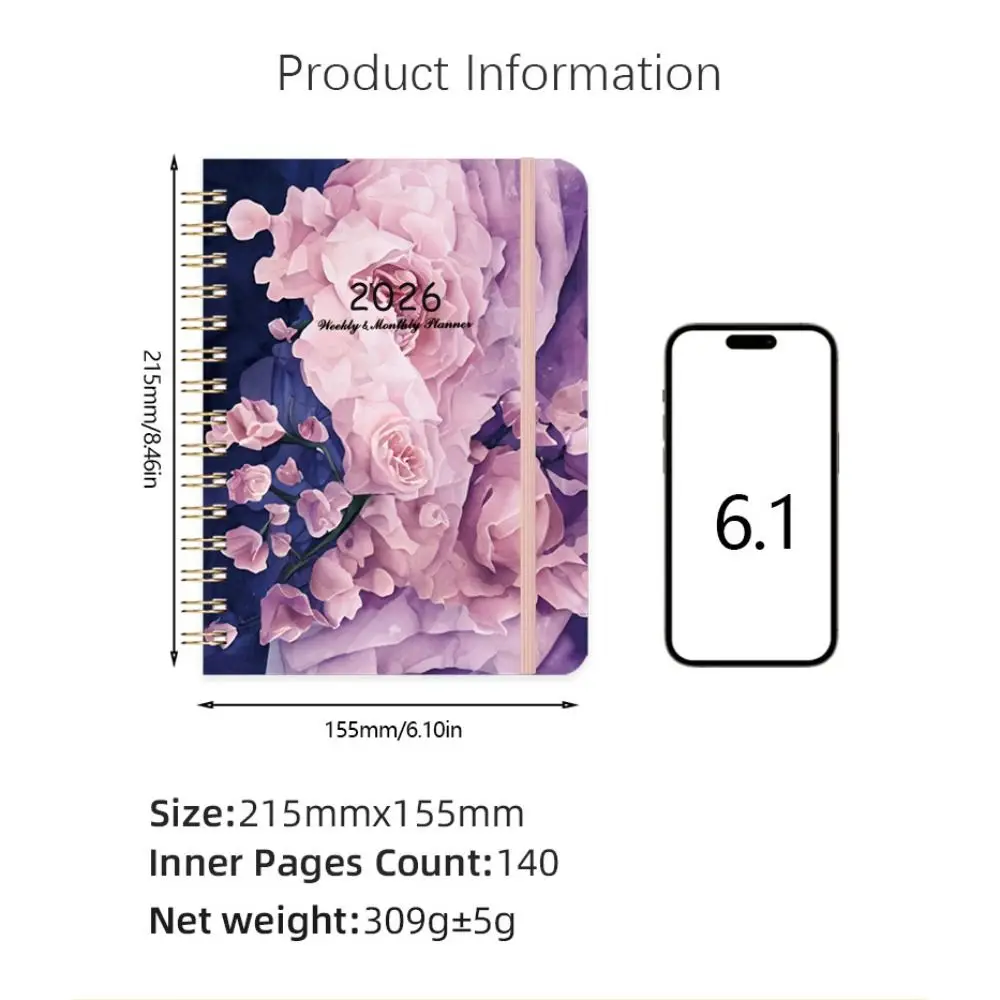 新しい A5 2026 プランナー 2026 年 1 月 - 2026 年 12 月 ウィークリーおよびマンスリー アカデミック プランナー マンスリー タブ アジェンダ コイル ノートブック
