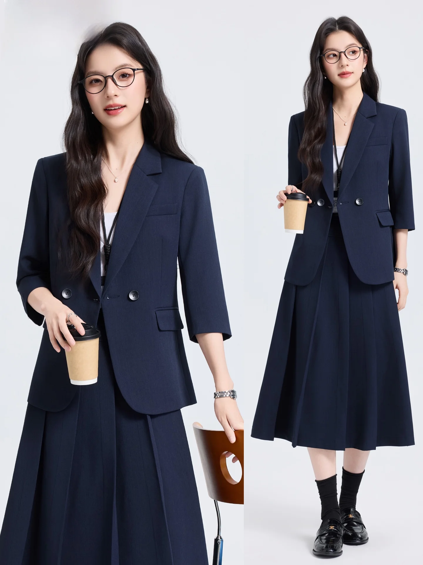 Slim Fit Seven Sleeve Suit Jacket for Women Summer Thin New Style College Style Professional Interview Work Place Fashion