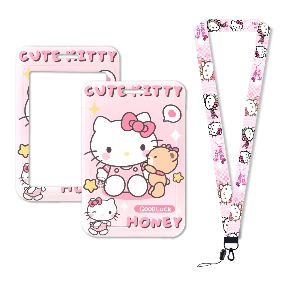 

Cute Hello Kitty ID Badge Card Holder Lanyard Sanrio Girls Door Card Case Neck Strap Credit Card Holder Credentials Accessories