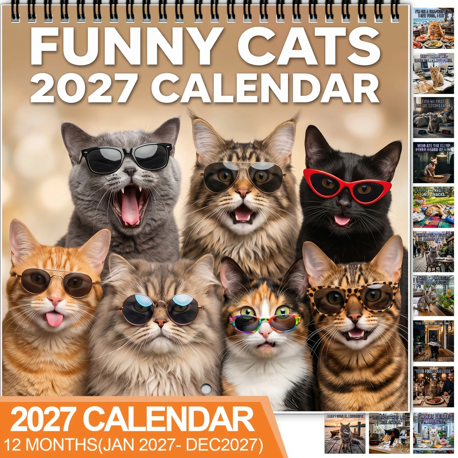 2027 Fun Cat Meme Calendar Daily Phrases and Monthly Pages Home Office Decoration Cat Lovers Annual Plan with Monthly Layout