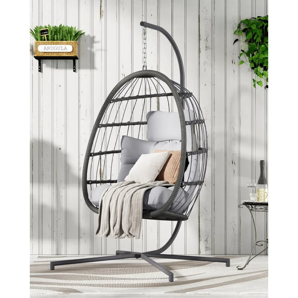 2024 New Hanging Egg Chair with Stand, Patio Wicker Egg Swing Chair with Cushion for Bedroom Garden Indoor Outdoor