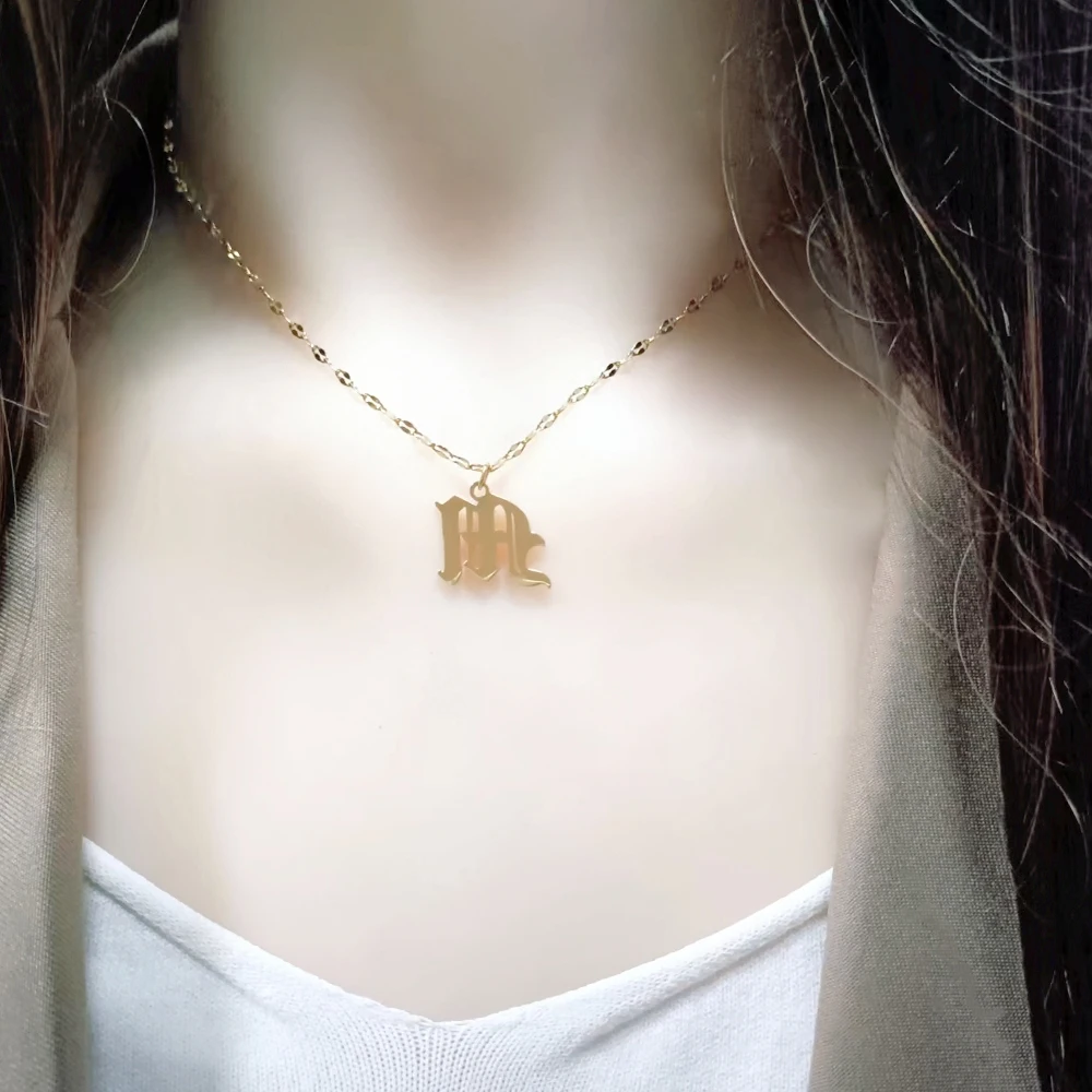 316L الفولاذ المقاوم للصدأ القوطية رسالة قلادة للنساء موضة الذهب A-Z الأولي قلادة بحرف سلسلة القلائد مجوهرات #6