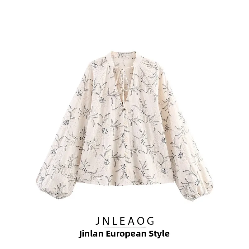 

Casual Sle Embroidered Single Button Loose Fit Women's irt JNLEAOG Autumn New Arrival Faion Design Polyester Fabric Lon...