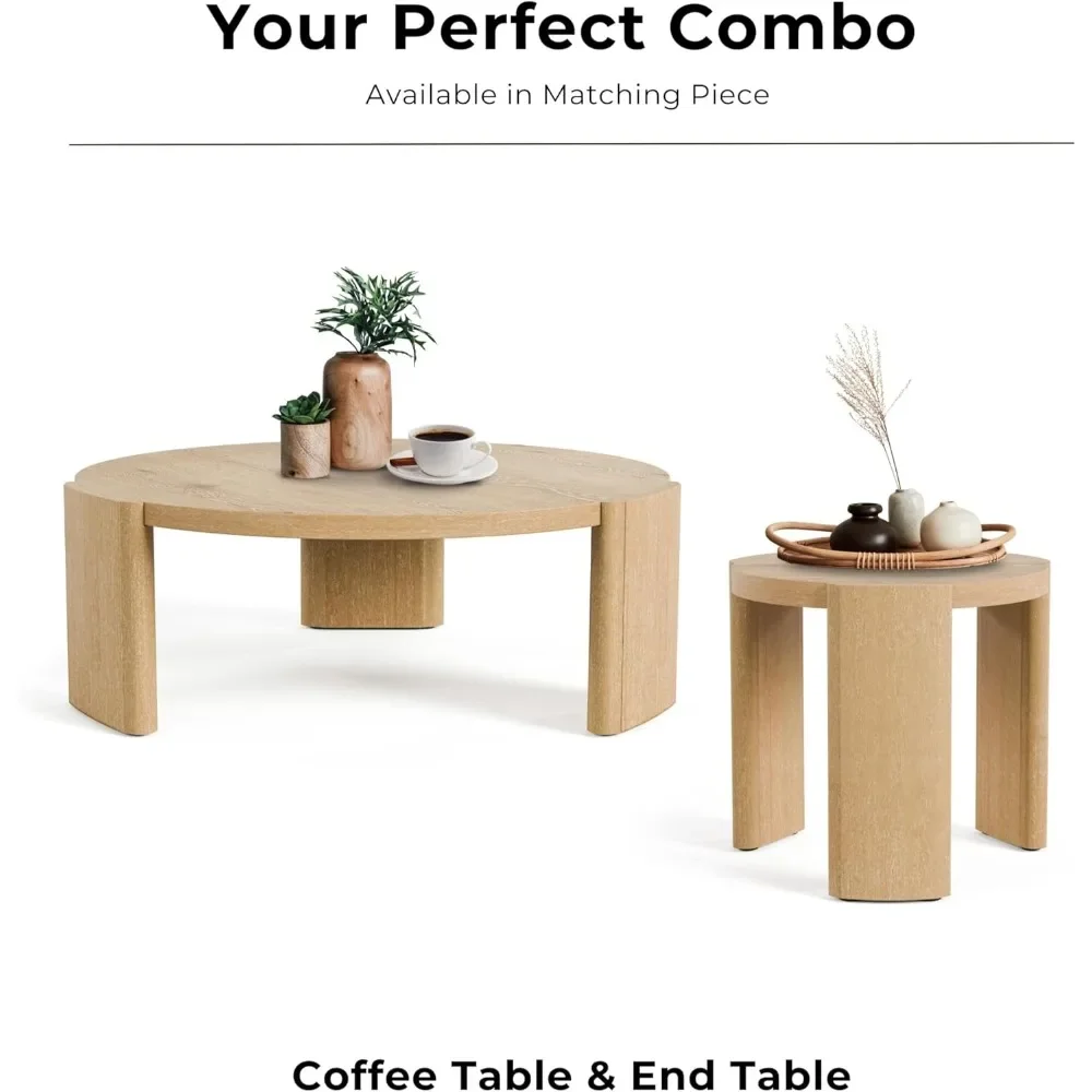 モダンな無垢材の42インチ丸型コーヒーテーブル、Furniture of America、Carysコレクション、狭いリビングスペースに最適