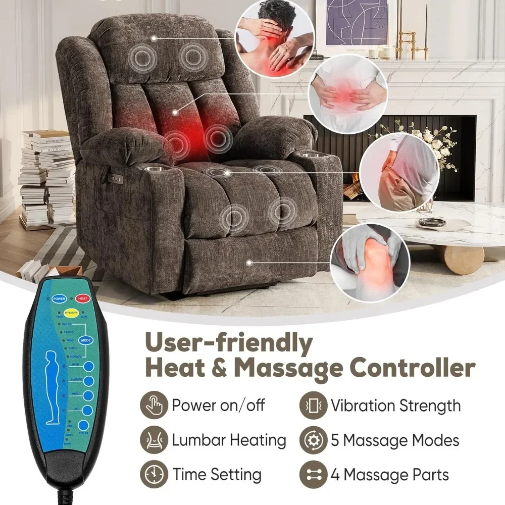 Large Electric Lift Chair Living Room Chair with Heating and Massage Functions, Upgraded Display Living Room Chair