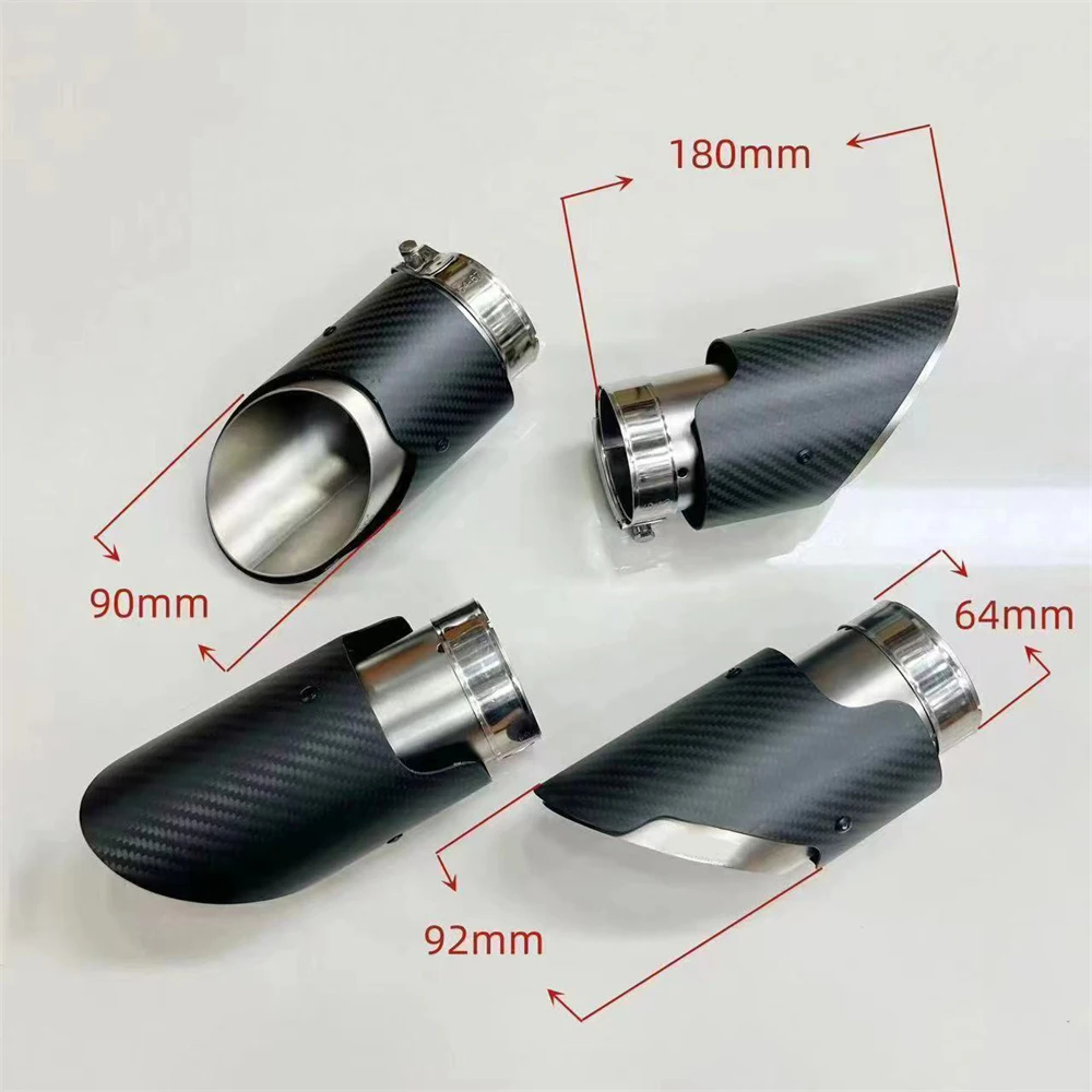 Newest Type Carbon Fiber Muffler Tip Exhaust System Pipe Mufflers Nozzle Universal Straight Stainless Black Left + Right 1Set