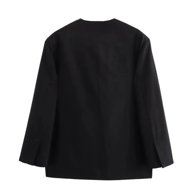 سترة أنيقة للنساء موضة كبيرة الحجم بأربطة عميقة على شكل حرف v وأكمام طويلة سترات بدلة ربيع جديد 2025 معطف فضفاض غير رسمي للمكتب للسيدات