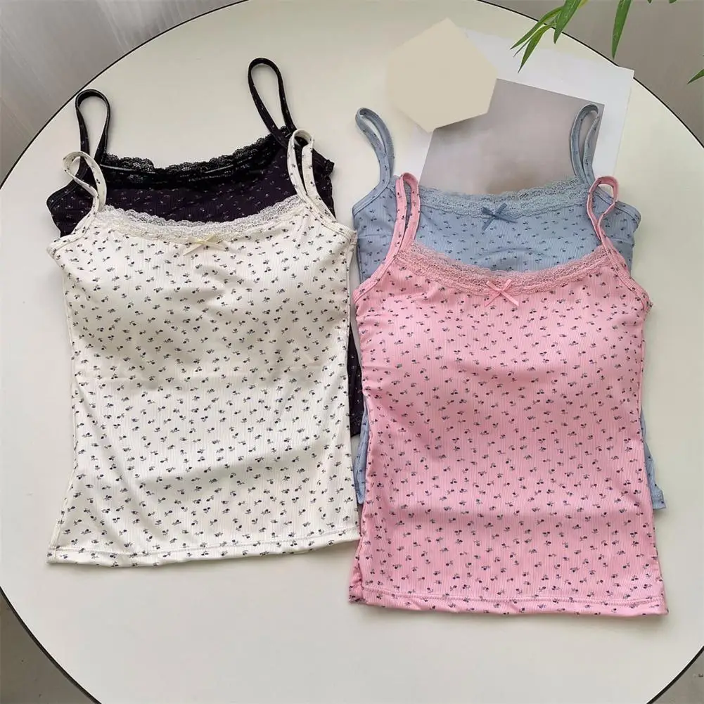 Women Padded Tank Top Stylish Women's Padded Tank Tops with Lace Trim Bow Detail Sexy Backless Crop Tops for Streetwear Summer