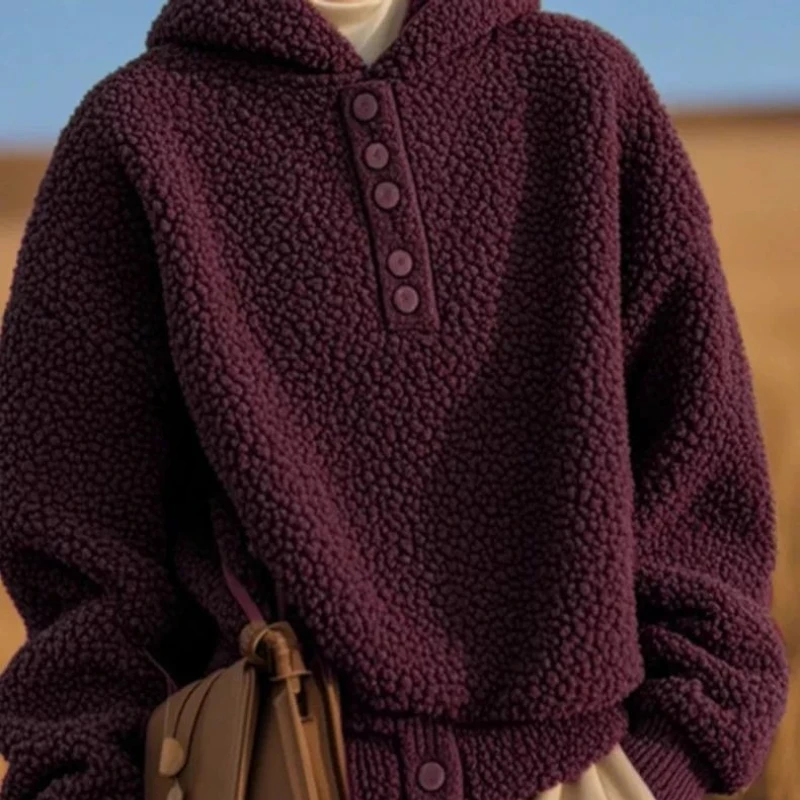 

Lazy Hooded Lamb Wool Sweater Women's Autumn and Winter New Loose Fashion Coat