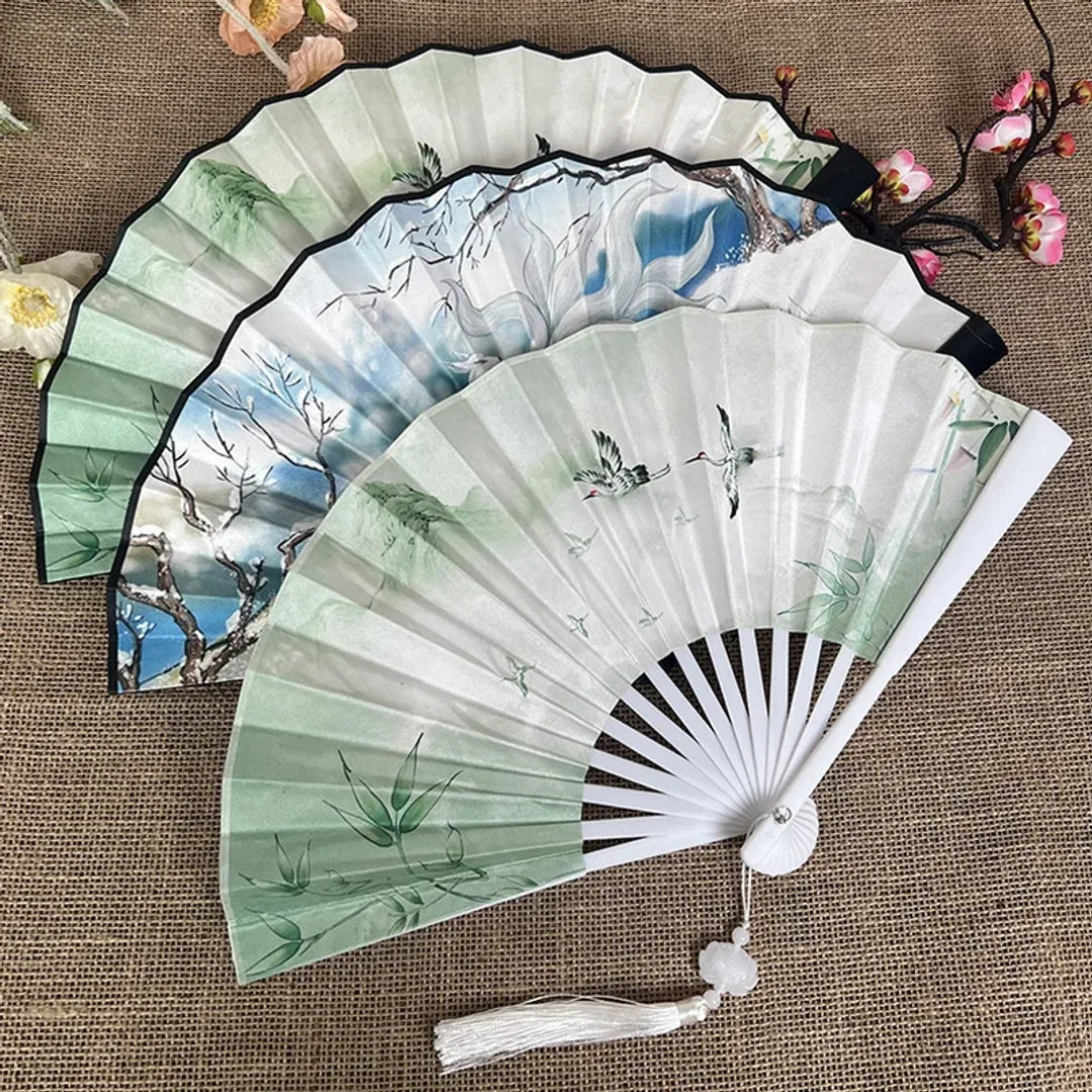 Art And Craft Photos - 1個入り 8インチ タッセル付き クラフトスタイル 折りたたみ式ハンドファン ポータブル