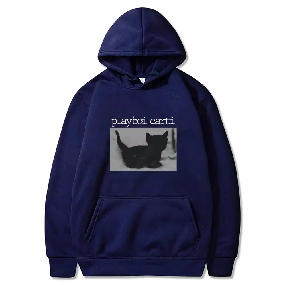 Playboi Carti Oversize Hip Hop Hoodie Cute Cat Print Hoodies Cotton Sweatshirt Fashion Mens Tops Women Winter Streetwear Clothes