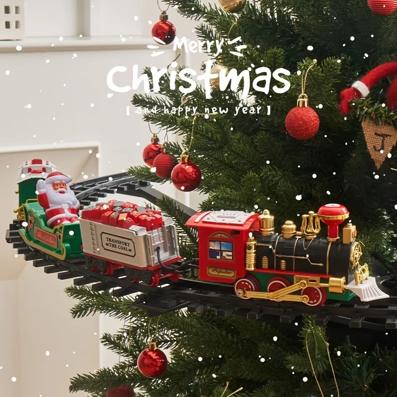 Classic Christmas Train with Music Engine and Sleigh Cabins - Battery-powered (without battery) circular track