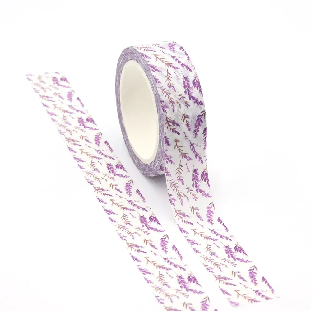 10PC 15mm x 10m Floral Purple Lavender Masking Adhesive Masking Tapes Office Supplies Scrapbooking Stationary Tapes Stickers