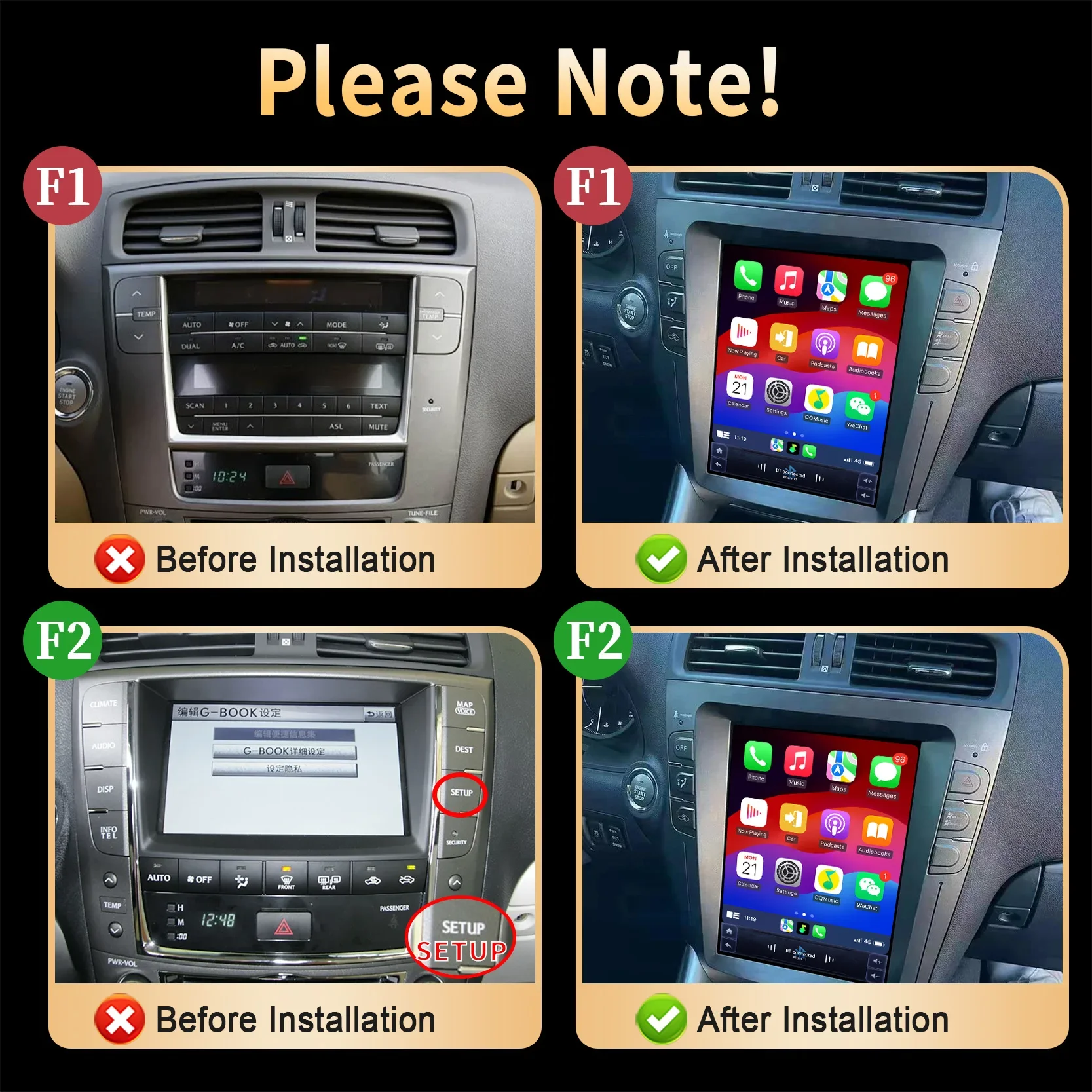10.4' Car Radio for Lexus IS250 IS300 IS200 IS220 IS350 2004-2012 Touch Screen Stereo System with Wireless BT CarPlay