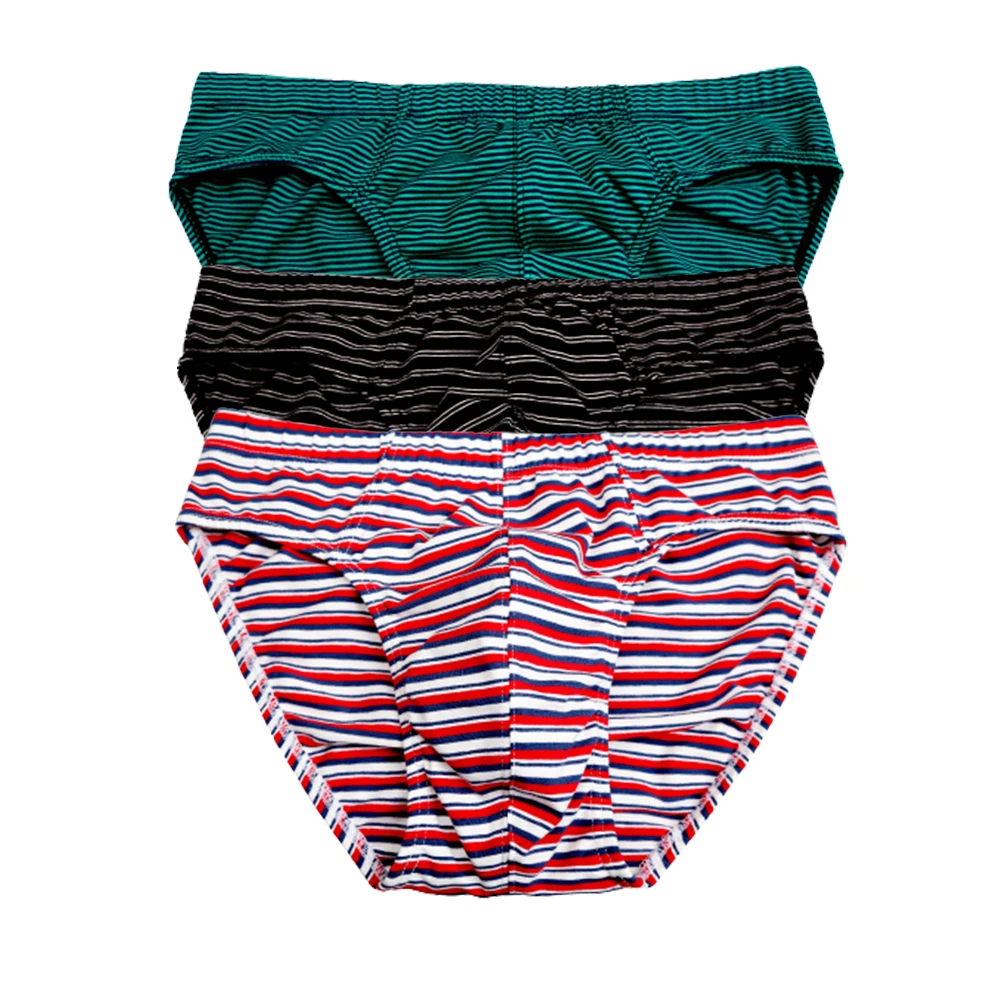 3Pack High Waist Cotton Briefs for Men Fashion Stripe Underwear Comfortable Modal Fabric Men's Boxer Shorts Home Clothes