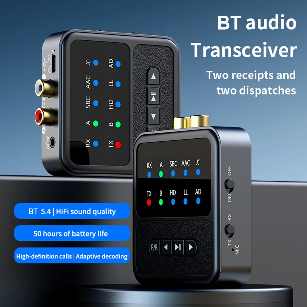 2 in 1 aptX 블루투스 5.4 오디오 수신기 송신기 3.5MM AUX RCA aptX-어댑티브 AD/HD/LL AAC 하이파이 스테레오 음악 무선 어댑터