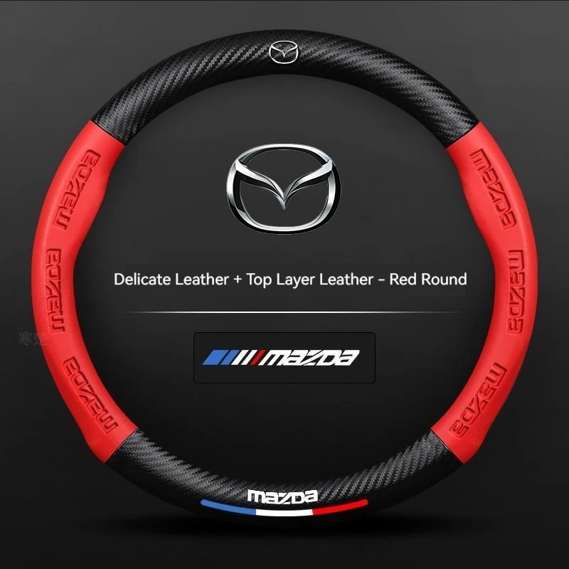 For Mazda 3 5 6 SKYACTIV CX30 CX5 CX8 CX9 MX5 RX8 RX7 BT50 Axela Atenza Car Steering Wheel Cover Carbon fiber Leathe Accessories - view 4
