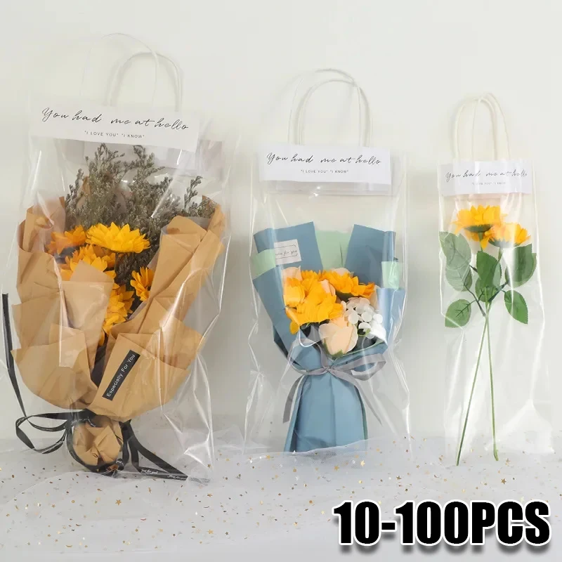 Transparente PVC-Blumenstrauß-Verpackungsbox Lange Tragetasche für Floristik-Dekoration Party-Geschenkverpackung Blumenarrangement
