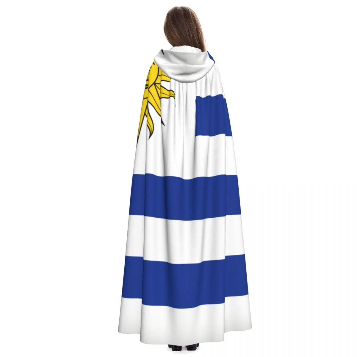 Flag Of Uruguay Adult Cloak Cape Hooded Medieval Costume Witch Wicca Elf Purim Carnival Party