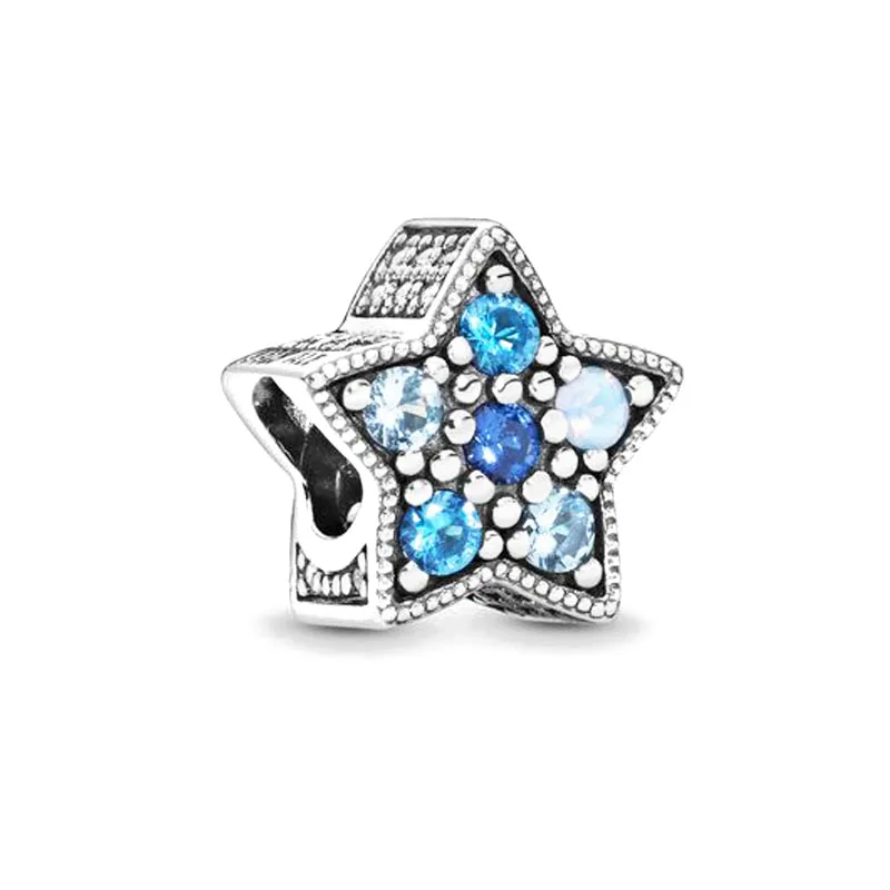 European New 925 Sterling Silver Plated Blue Clip Star Snowflake Charms Beads Fit Original Bracelet For Women Jewelry Making