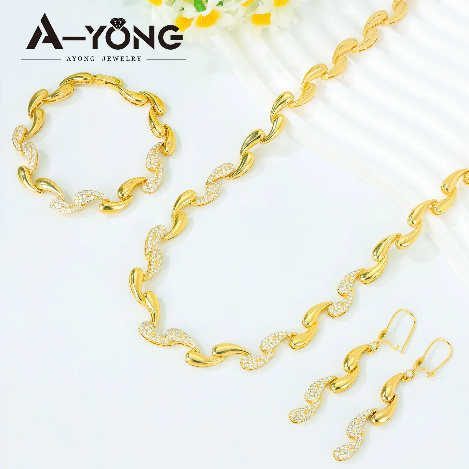 Dubai Geometric Water-Drop Jewelry Set, 21K Gold Plated