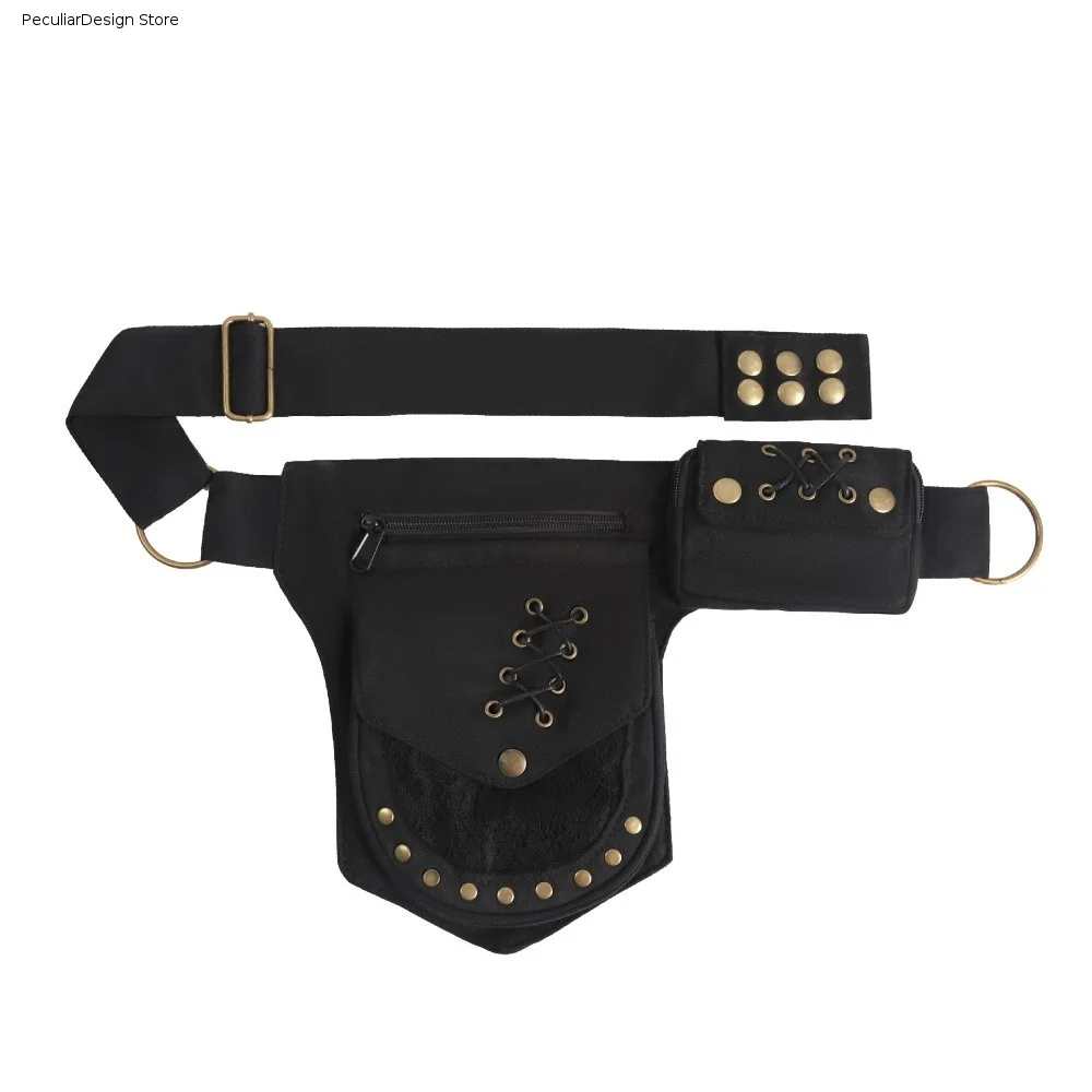 

Adjustable Strap Punk Style Belt Waist Packs Multi-functional Lightweight Rivet Hip Bum Bag Durable Vintage Design Fanny Pack