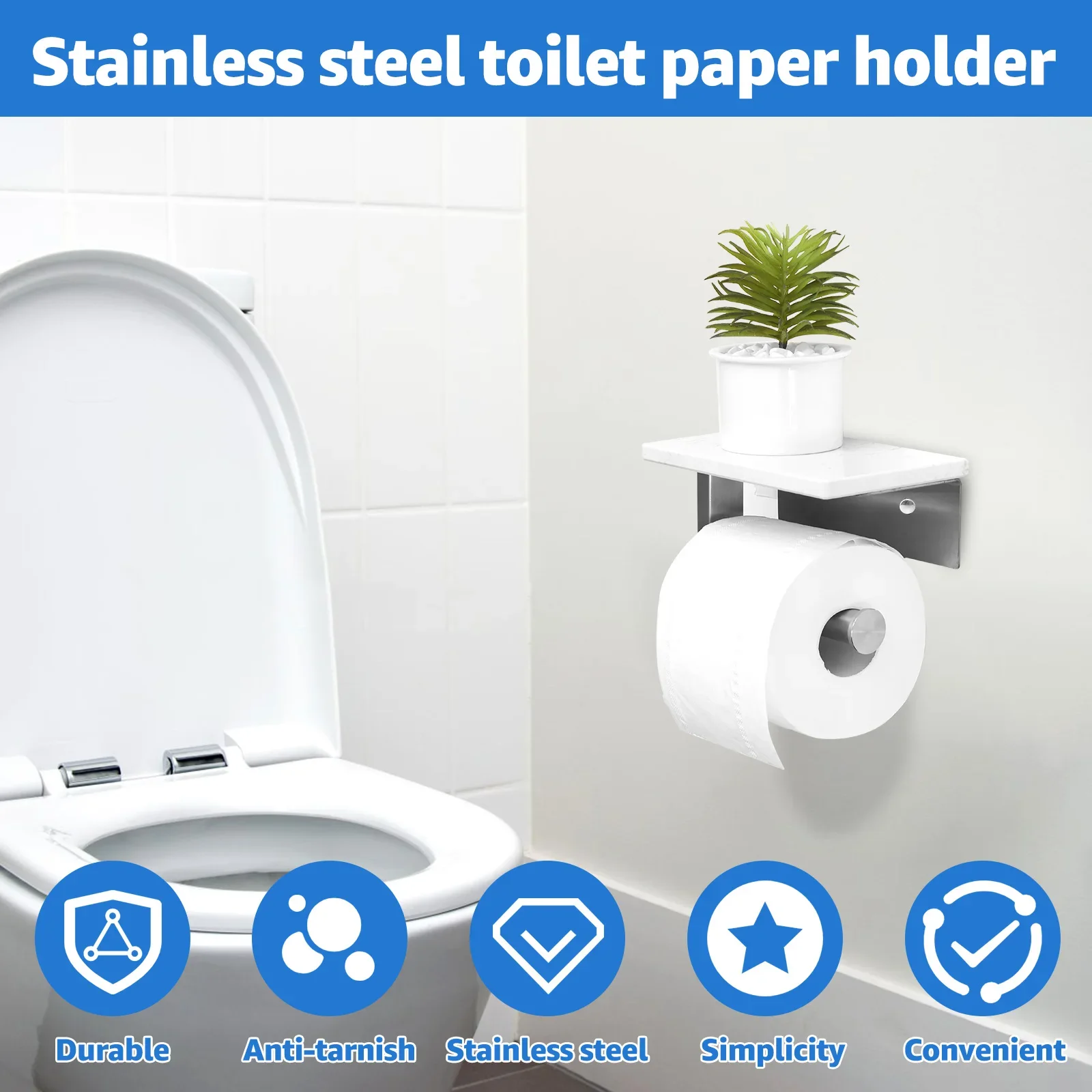 Toilet Paper Holder with Marble Shelf 304 Stainless Steel Toilet Roll Rack Wall Mounted Paper Towel Bar Fashion Tissue Roll