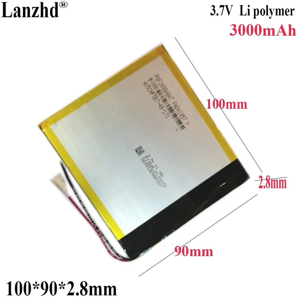 1-10pcs 3.7V Li polymer 3000mAh For Digma Irbis Texet Prestigio Battery Cube T8 Air Tablet Battery 2890100 100*90*2.8mm