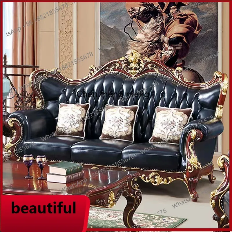 

X Leather sofa, combination living room solid wood, high-end luxury furniture oak engraved new products