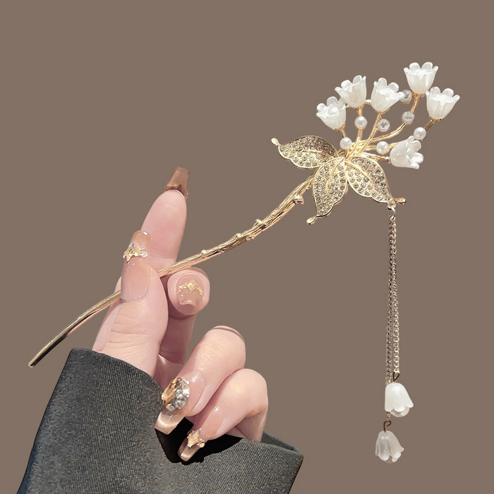 

Палочка для волос с кисточками для девочек и цветочным декором, китайские аксессуары для волос Hanfu, металлическая шпилька с жемчугом, винтажный свадебный головной убор Cheongsam