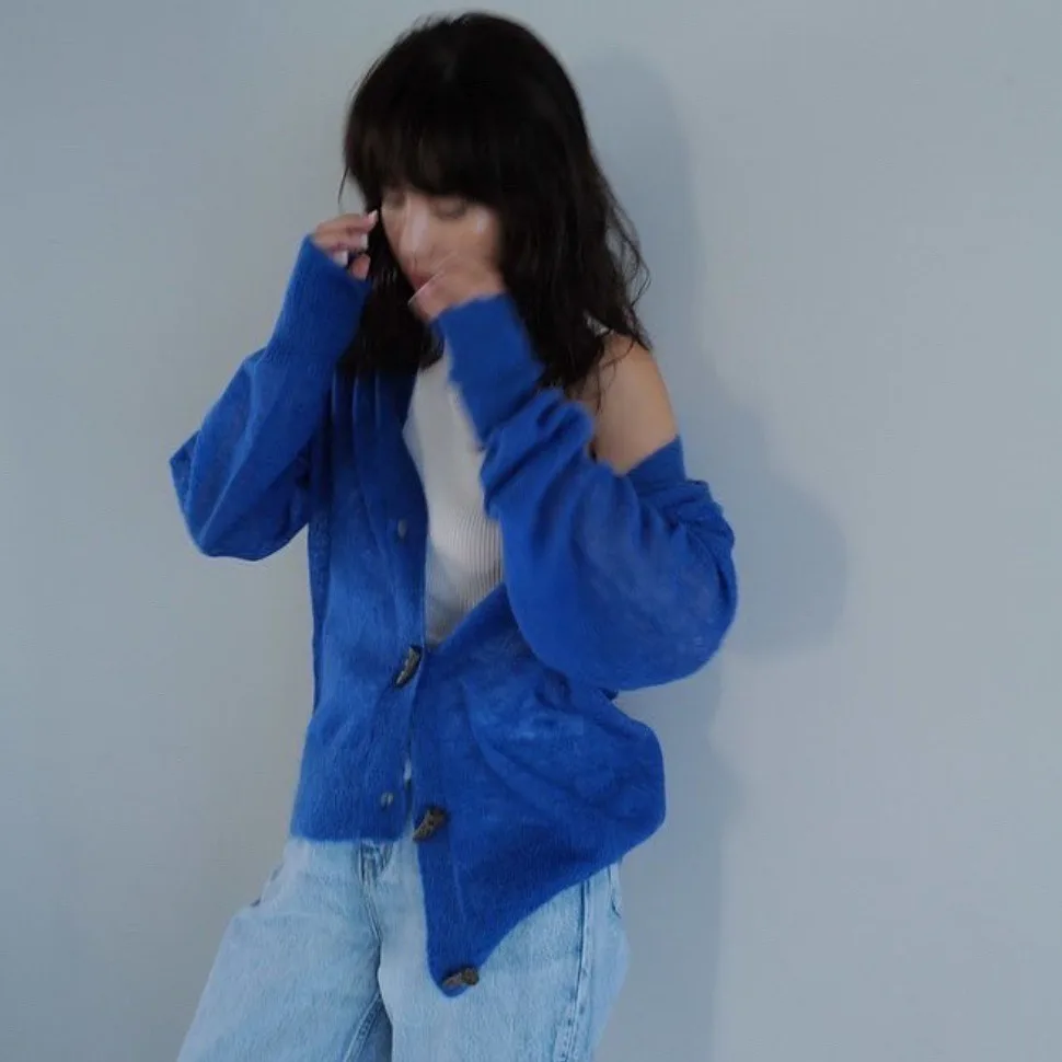 

Gagarich 2025 модная женская новая японская синяя шуба для волос, нежный простой ленивый свитер, тонкий кардиган, топ