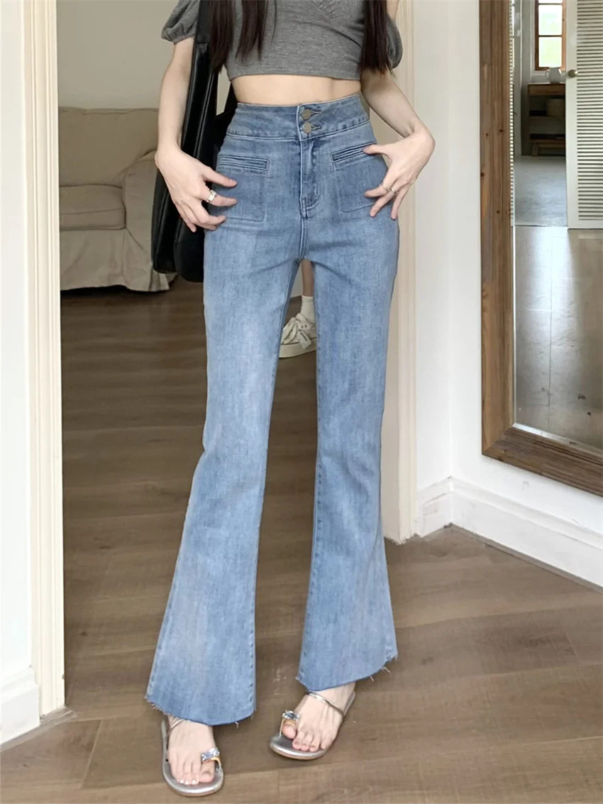 

PLAMTEE High Stretch Women Jeans Slim Denim Autumn Chic 2023 Casual Office Lady Streetwear Loose Thin OL Daily Flare Pants