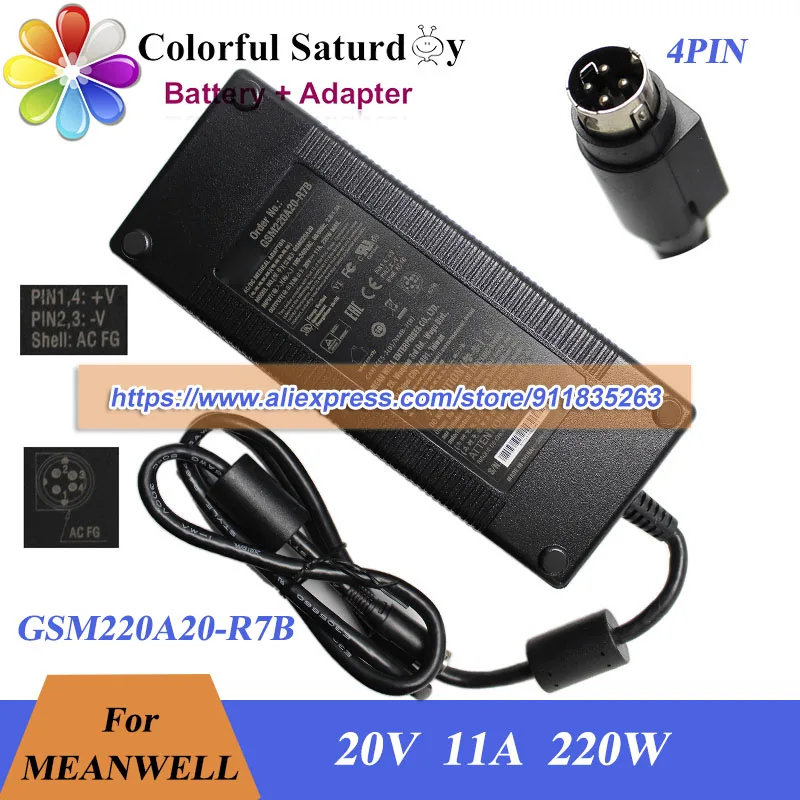 Original GSM220A20-R7B Power Adapter For MEANWELL 20V 11A 220W Medical AC Adapter 4PIN GSM220A20 Laptop Charger
