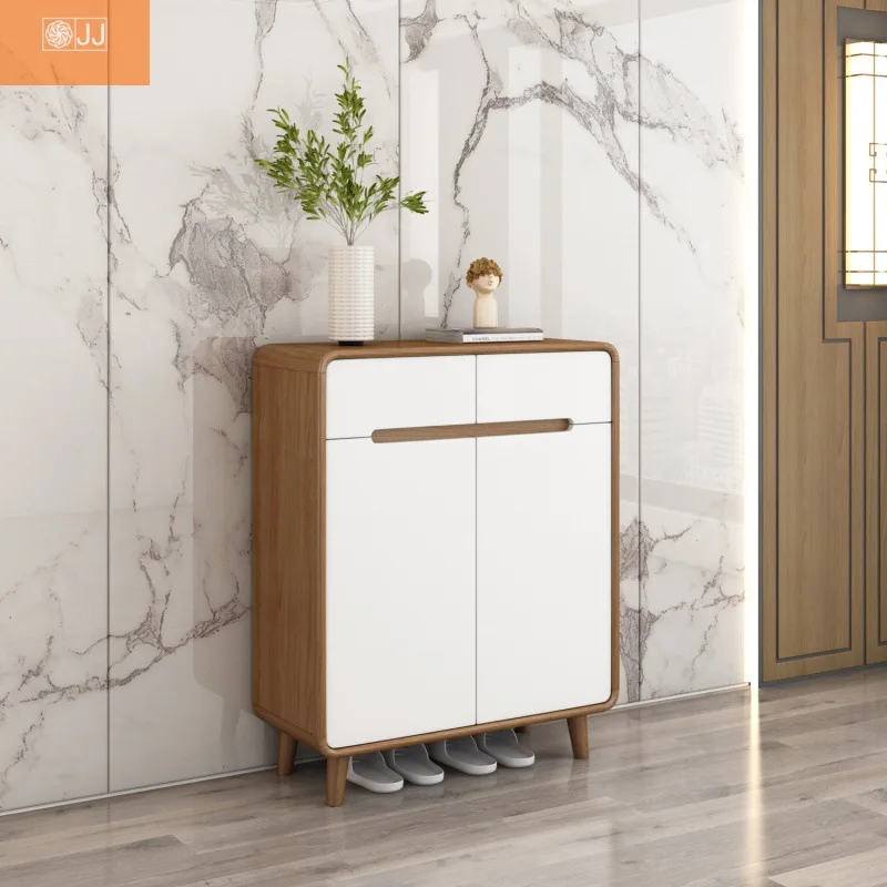 Solid wood shoe cabinet Chinese door, living room storage, home door porch locker