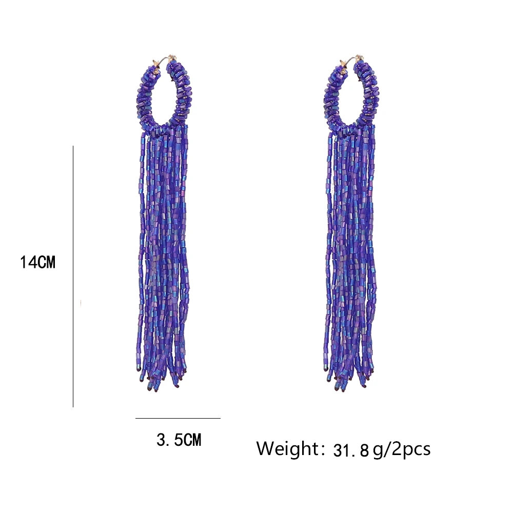 New Bohemian Beads Long Tassel Drop Earrings For Women Statement Jewelry Gift