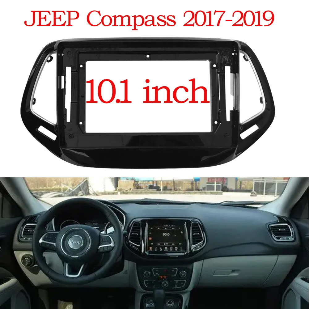 RSNAVI 2 Din 10.1 Inch Car Radio Plastic Fascia Panel Frame for Jeep Compass 2017 2018 2019 Installation DVD GPS Dash Mount Kit