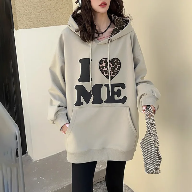 Letter Love Printed Hoodie Long Sleeved Hooded Sweatshirt Women Y2K Korean Loose Casual Thread Loose Pullover Top All Sizes New