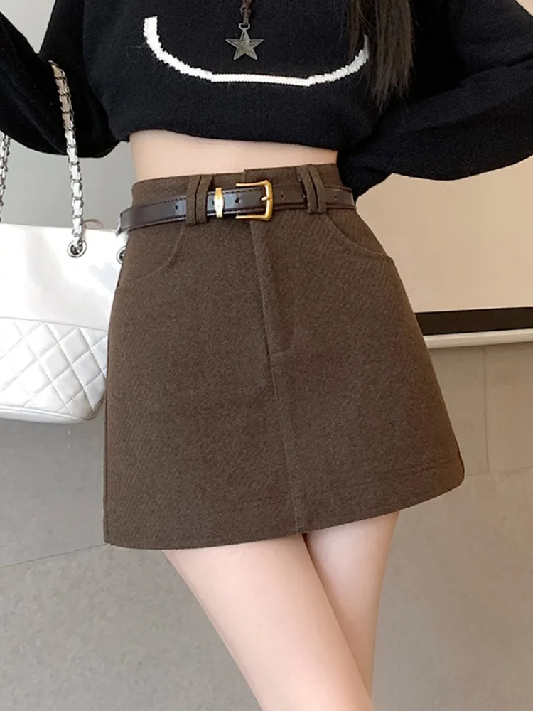 

Женская юбка А-силуэта для похудения, весенне-осенняя, в клетку, шерстяная, с высокой талией, удобная, мягкая, в корейском стиле, для повседневной носки