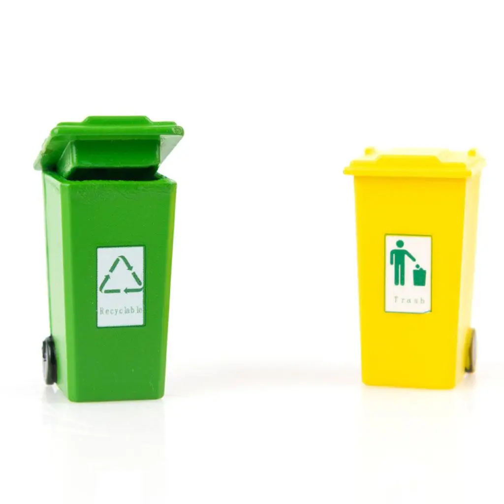 Toy Trash Can Recycle Bin Set for Kids Garbage Truck Miniature Curbside Vehicle with Wheels for Boys Car Toys Collection