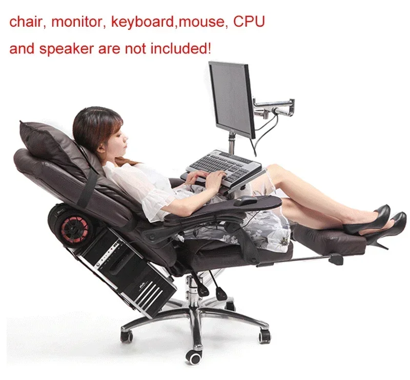 Full Motion Chair Shaft Monitor Mount Keyboard Holder +Chair Arm Clamp Elbow Wrist Support Mouse Pad for Game Office