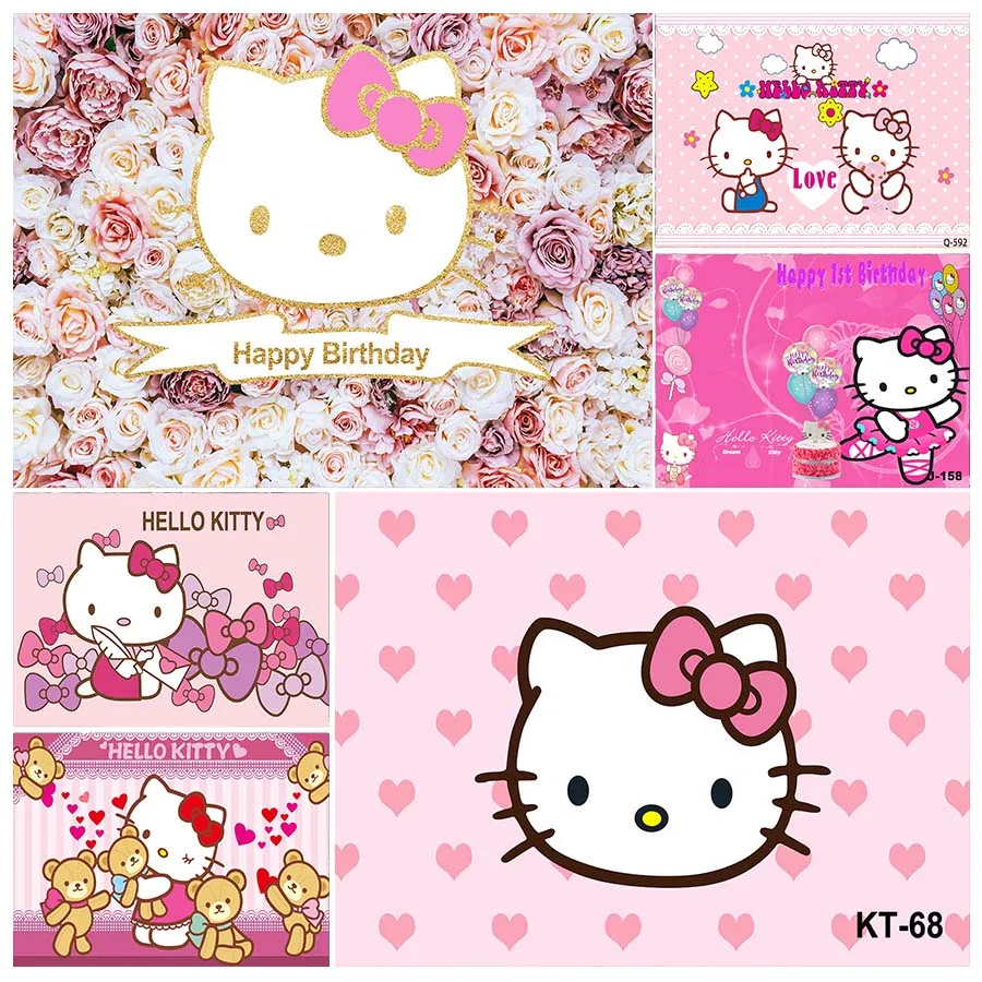 Hello Kitty Kawaii tort urodzinowy Smash fotografia tลo 1. urodziny dziewczyna tลo do zdjฤฤ portret dzieci rekwizyty do studia fotograficznego