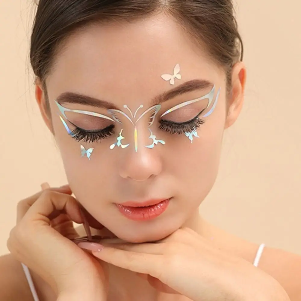 Waterproof Laser Face Sticker Silver Self Adhesive Glitter Temporary Tattoo Sticker Star Butterfly Eyes Shadow Decal