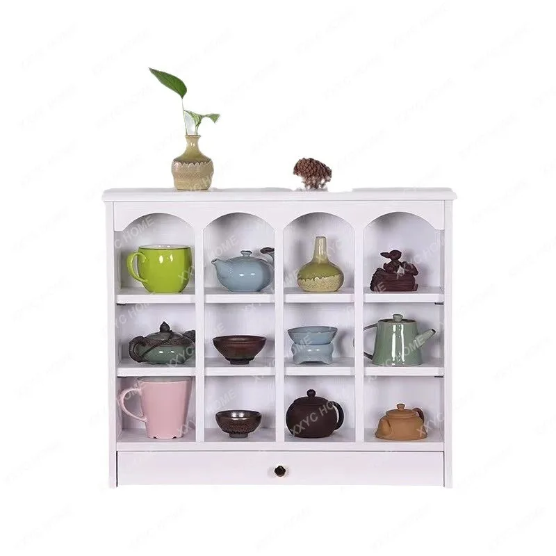 Nordic Solid Wood Cup Draining Board Plaid Display Cabinet Household Multi-Treasure Storage Cabinet