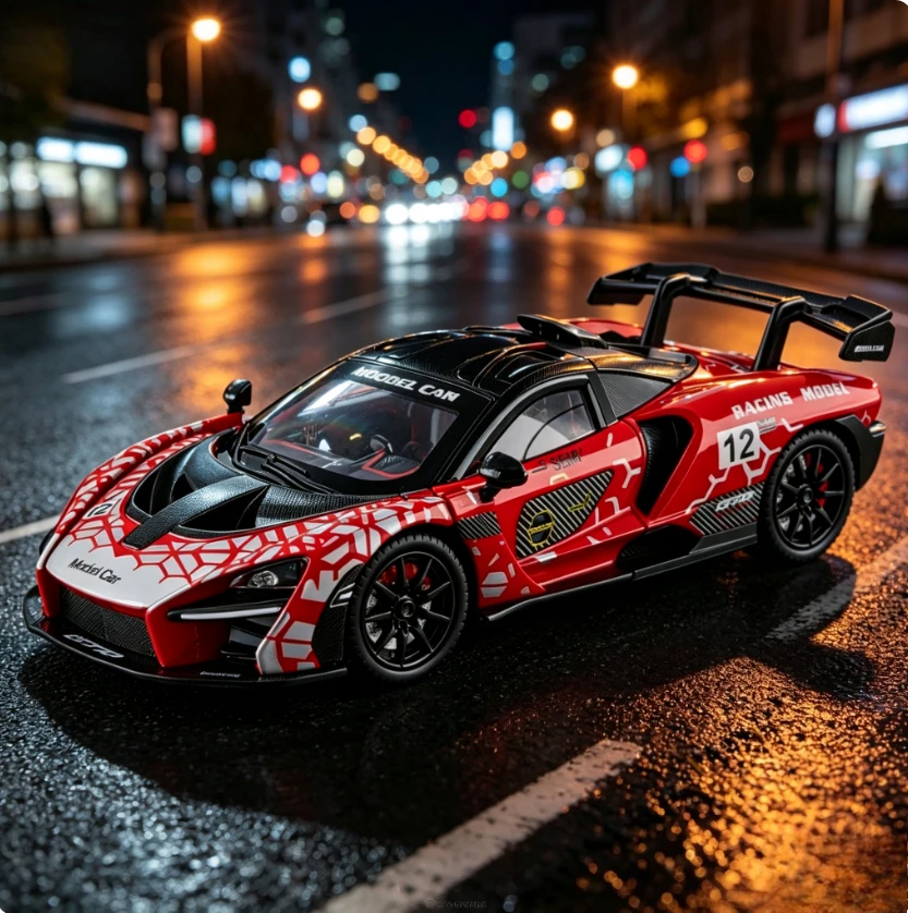 1-24-ラテバージョン-セナ合金製カーモデル-プルバックサウンド＆ライト付き-車改造ショップフロントデスク