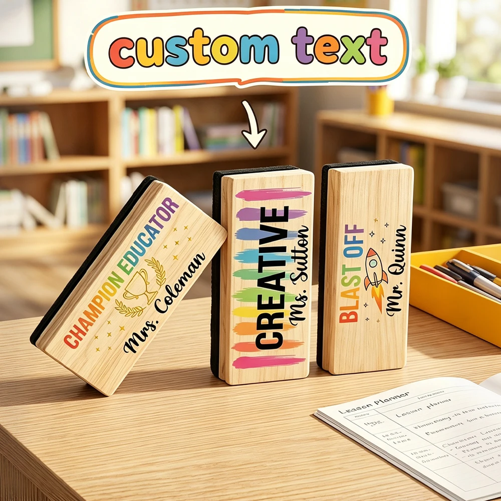 Personalized Custom Text Wooden Blackboard Eraser,Teacher Appreciation Gift,Back‑to‑School,Birthday,School Office Supplies