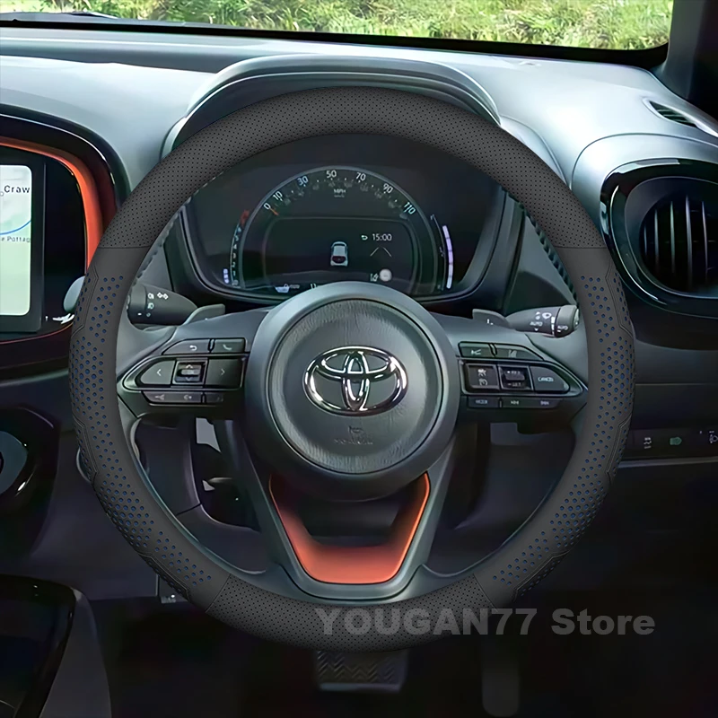 

Leather Car Steering Wheel Cover For Toyota Aygo x 2022 2023 2024 Non-slip Auto Steering Wheel Toyota Aygo Accessories 2024