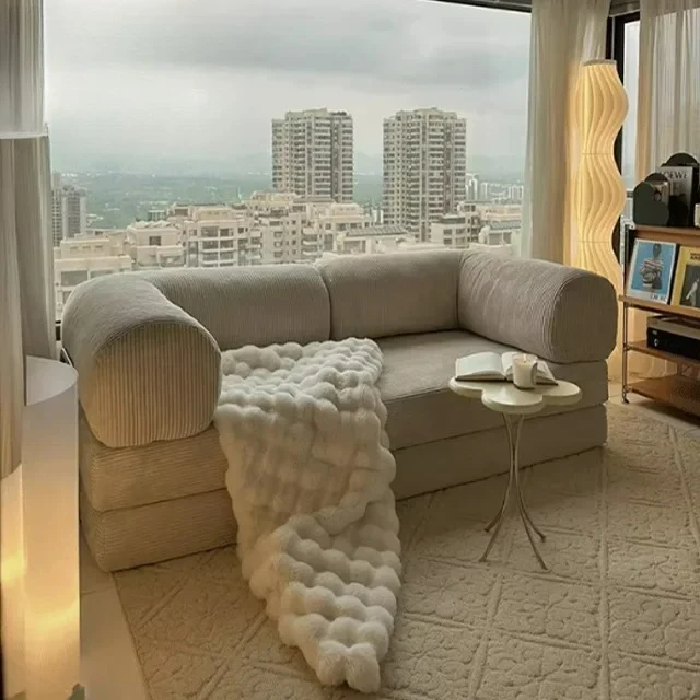 Divano componibile moderno nordico Divano letto compresso in tessuto di velluto in scatola Mobili da soggiorno per vendite dirette in fabbrica