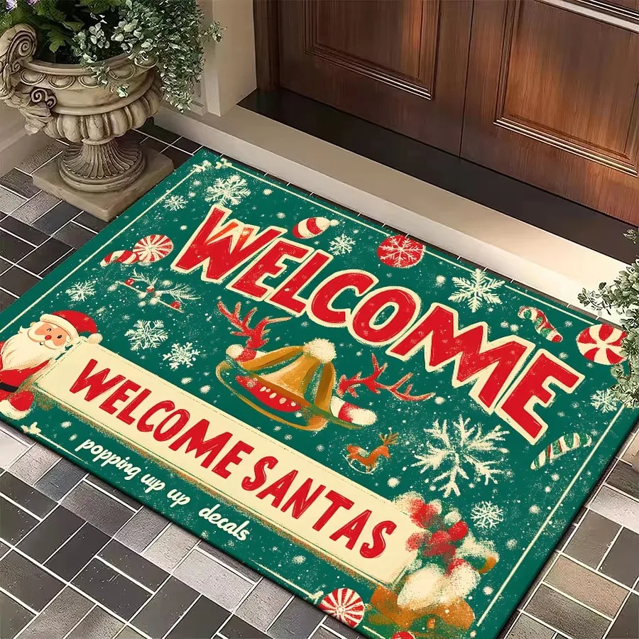 VIKAMA Christmas Cartoon Welcome Doormat—Noise-Reducing, Soft and Warm Bathroom, Toilet, and Bedroom Entryway Rug for Home Decor
