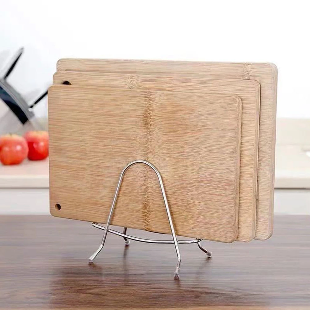 

4pcs Stainless Steel Cutting Board Rack Space-Saving Kitchen Organizer Stand Holder For Pot Lids Metal Countertop